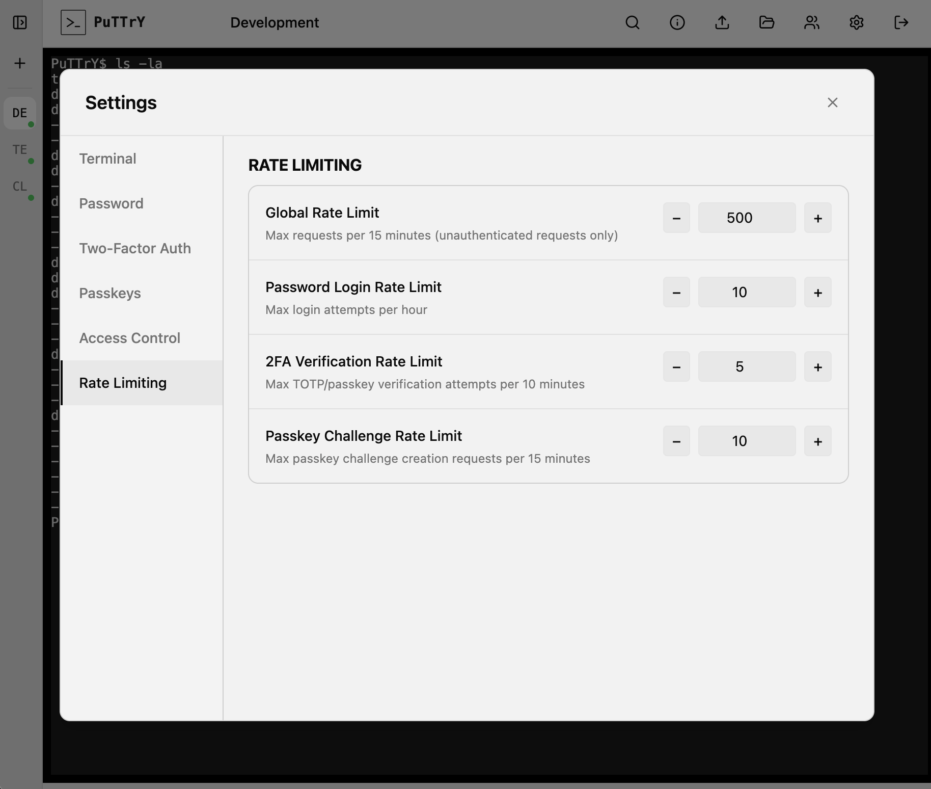 PuTTrY Settings - Security Configuration